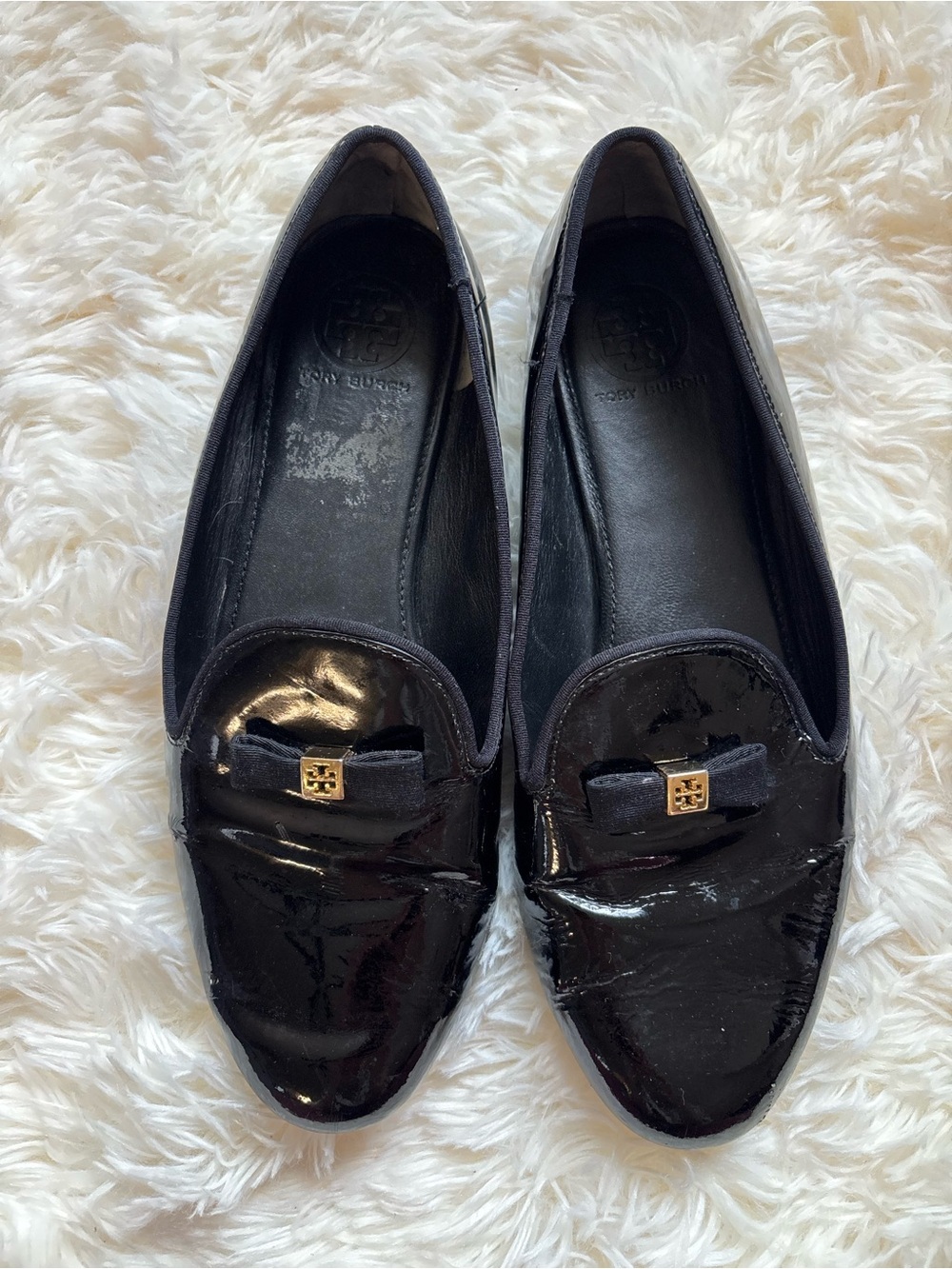 Tory Burch Black Patent Leather Bow Loafers Flats Women’s Size 10